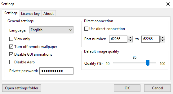 DesktopAssist settings screenshot
